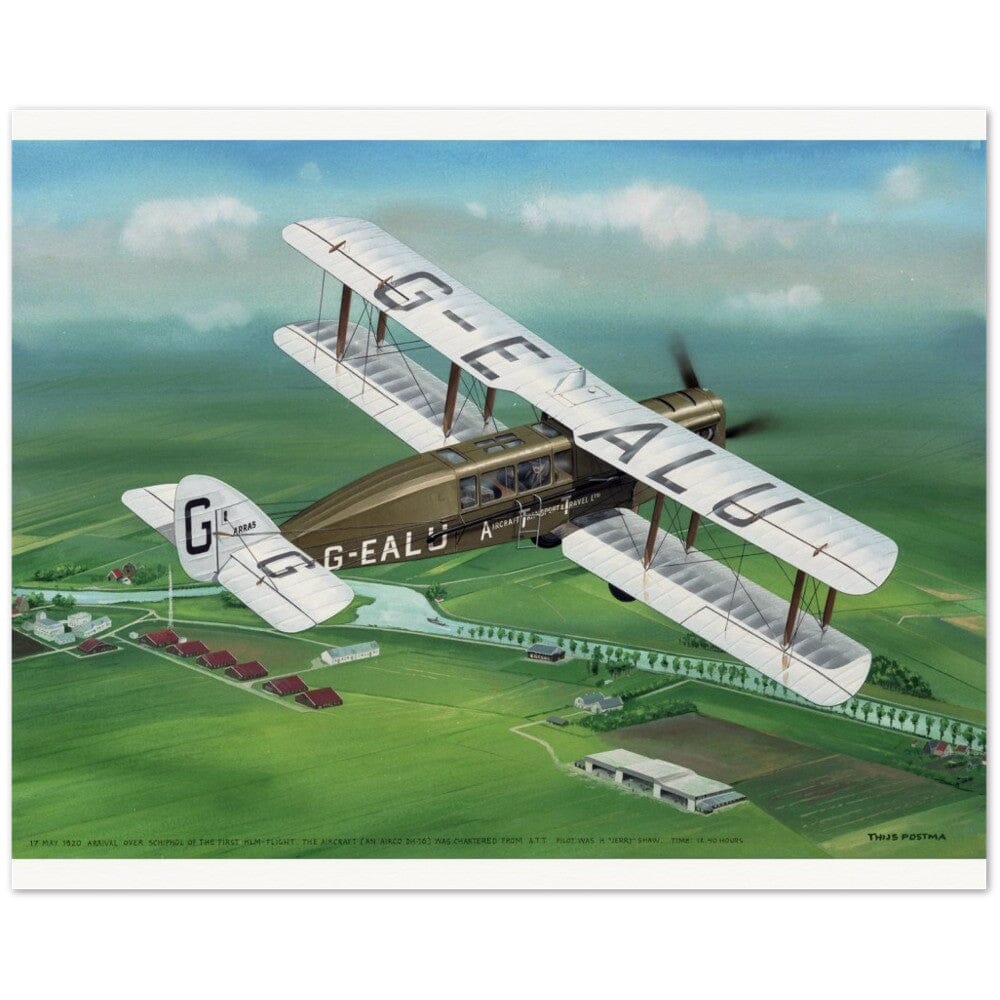 Thijs Postma - Poster - De Havilland DH.16 Arriving Schiphol Poster Only TP Aviation Art 40x50 cm / 16x20″ 