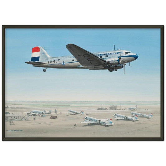 Thijs Postma - Poster - Douglas DC-3 KLM PH-TCZ Low Pass - Metal Frame Poster - Metal Frame TP Aviation Art
