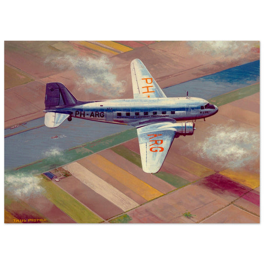 Thijs Postma - Poster - Douglas DC-3 PH-ARG Over Bollenstreek Poster Only Gelato 50x70 cm / 20x28″