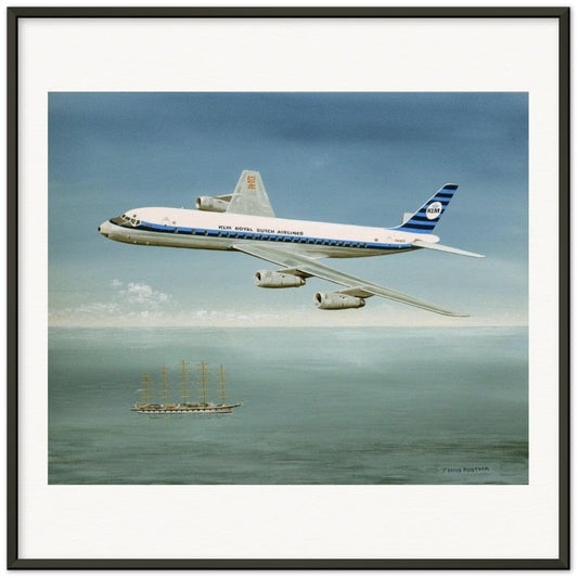 Thijs Postma - Poster - Douglas DC-8 PH-DCS Above Sailing Ship - Metal Frame Poster - Metal Frame TP Aviation Art