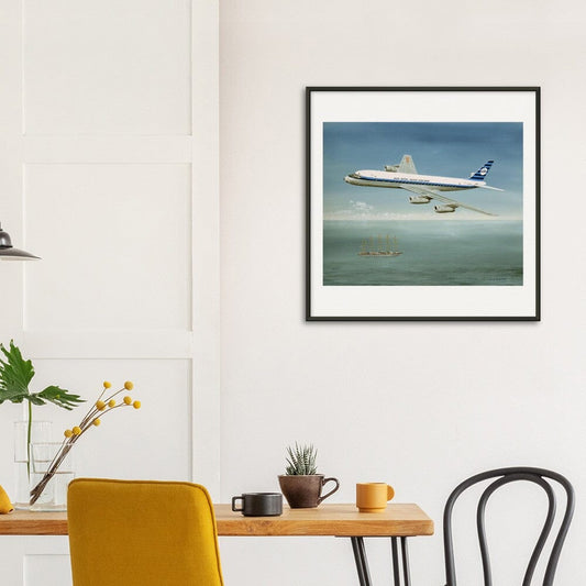 Thijs Postma - Poster - Douglas DC-8 PH-DCS Above Sailing Ship - Metal Frame Poster - Metal Frame TP Aviation Art
