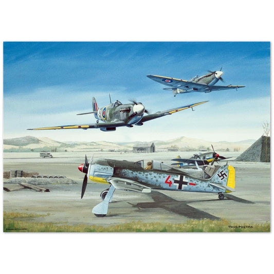 Thijs Postma - Poster - Focke-Wulf Fw 190 With Unexpected Visitors of Spitfires Poster Only TP Aviation Art