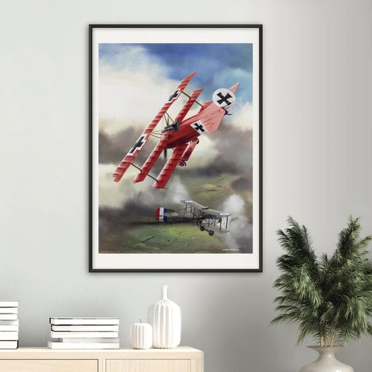 Thijs Postma - Poster - Fokker Dr.I Shooting Down A DeHavilland DH.2 In 1916 - Metal Frame Poster - Metal Frame TP Aviation Art