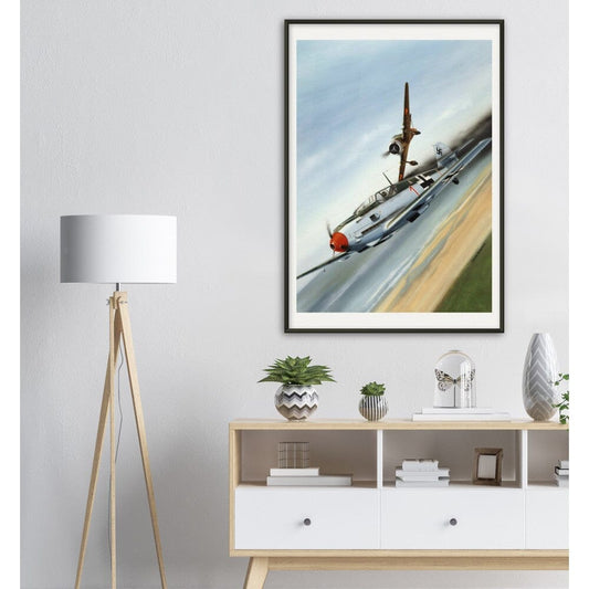 Thijs Postma - Poster - Fokker D.XXI Shoots Down A German Messerschmitt Bf 109 - Metal Frame Poster - Metal Frame TP Aviation Art