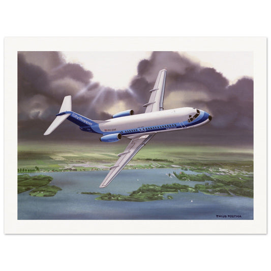 Thijs Postma - Poster - Fokker F-28 Fellowship NLM CityHopper Over Westeinder Poster Only TP Aviation Art 60x80 cm / 24x32″