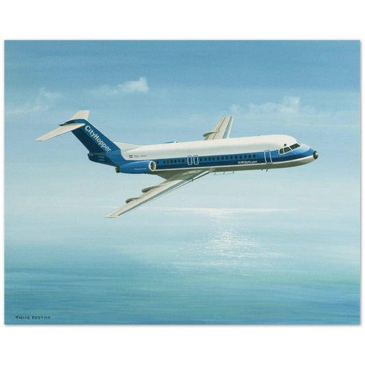 Thijs Postma - Poster - Fokker F-28 Fellowship Over The Ocean Poster Only TP Aviation Art