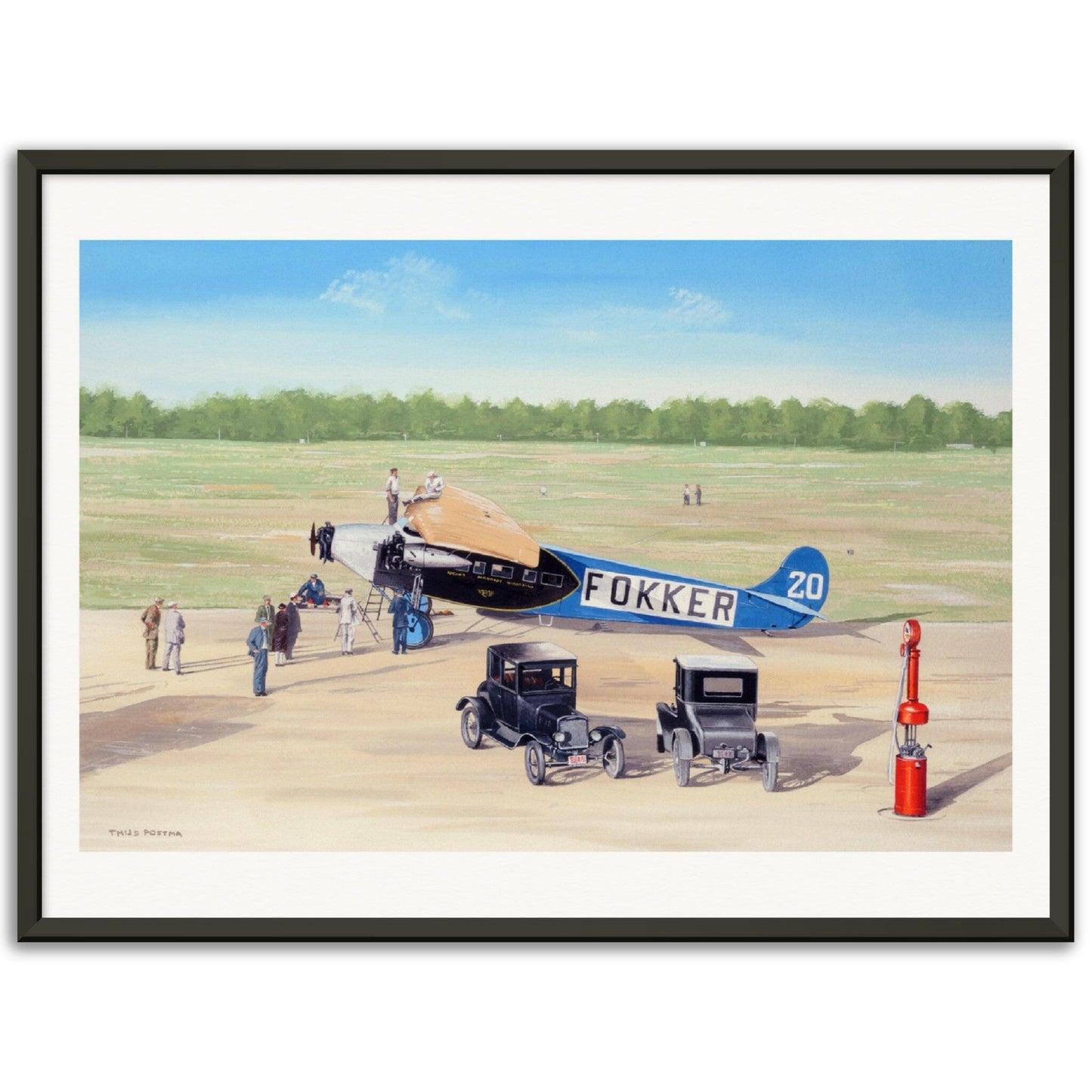 Thijs Postma - Poster - Fokker F.7/3m During Ford Reliability Tour - Metal Frame Poster - Metal Frame TP Aviation Art 45x60 cm / 18x24″ 