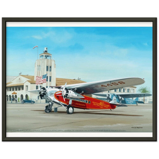 Thijs Postma - Poster - Fokker USA F.10 Glendale Los Angeles - Metal Frame Poster - Metal Frame TP Aviation Art 40x50 cm / 16x20″ Black
