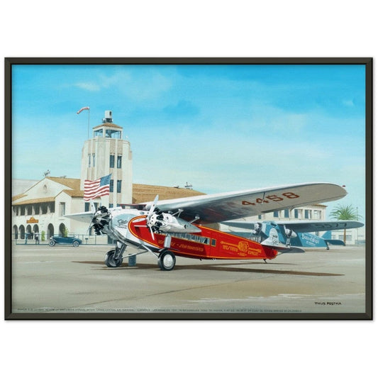 Thijs Postma - Poster - Fokker USA F.10 Glendale Los Angeles - Metal Frame Poster - Metal Frame TP Aviation Art 50x70 cm / 20x28″ Black