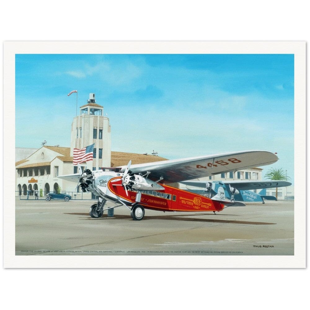 Thijs Postma - Poster - Fokker USA F.10 Glendale Los Angeles Poster Only TP Aviation Art 75x100 cm / 30x40″ 