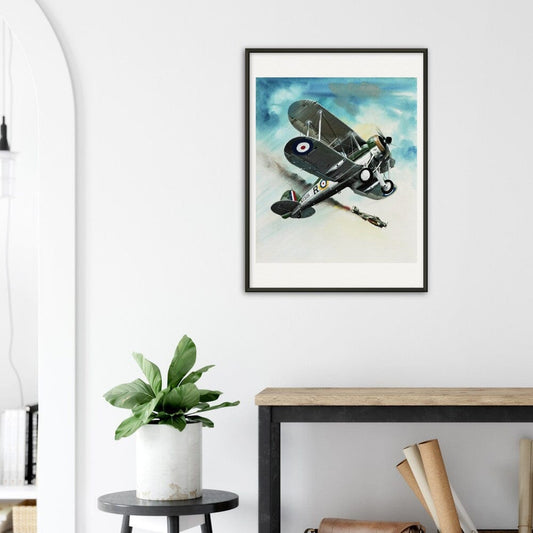 Thijs Postma - Poster - Gloster Gladiator Over Malta Shooting Down An Italian Plane - Metal Frame Poster - Metal Frame TP Aviation Art