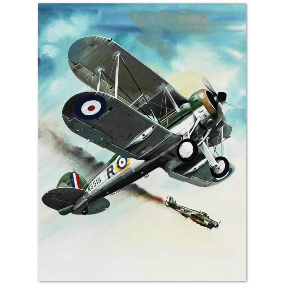 Thijs Postma - Poster - Gloster Gladiator Over Malta Shooting Down An Italian Plane Poster Only TP Aviation Art 45x60 cm / 18x24″
