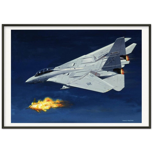 Thijs Postma - Poster - Grumman F-14 Tomcat Shooting Down A MiG-23 - Metal Frame Poster - Metal Frame TP Aviation Art