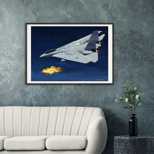 Thijs Postma - Poster - Grumman F-14 Tomcat Shooting Down A MiG-23 - Metal Frame Poster - Metal Frame TP Aviation Art
