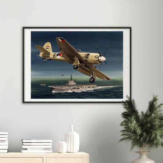 Thijs Postma - Poster - Hawker Sea Fury Preparing To Land Karel Doorman Aircraft Carrier - Metal Frame Poster - Metal Frame TP Aviation Art