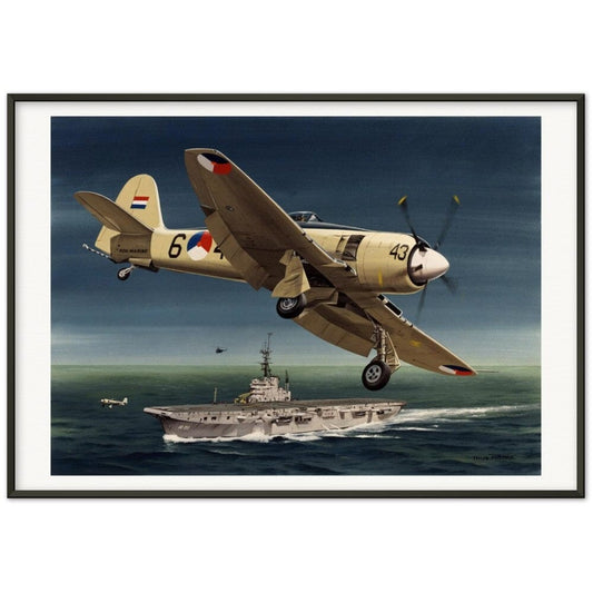 Thijs Postma - Poster - Hawker Sea Fury Preparing To Land Karel Doorman Aircraft Carrier - Metal Frame Poster - Metal Frame TP Aviation Art