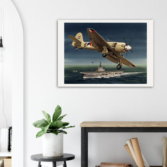Thijs Postma - Poster - Hawker Sea Fury Preparing To Land Karel Doorman Aircraft Carrier Poster Only TP Aviation Art