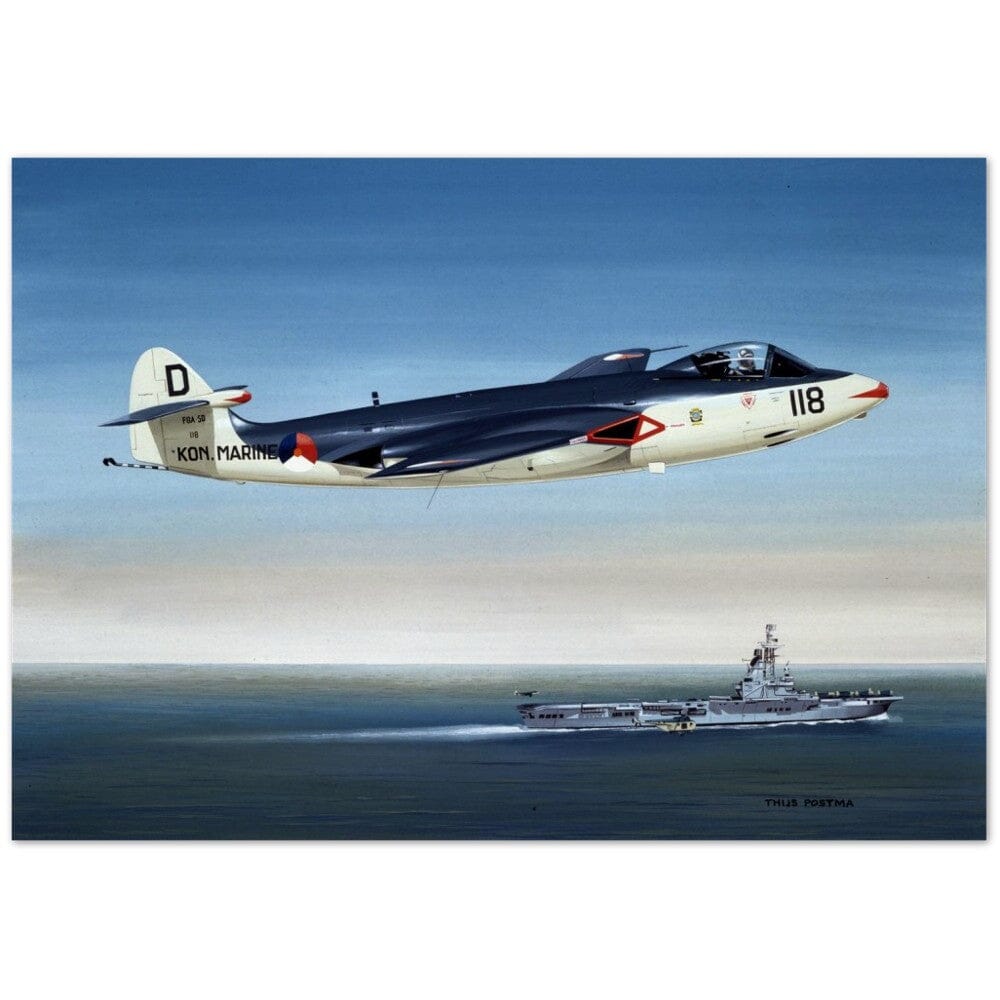 Thijs Postma - Poster - Hawker Sea Hawk FB.50 Passing The Karel Doorman Poster Only TP Aviation Art 70x100 cm / 28x40″