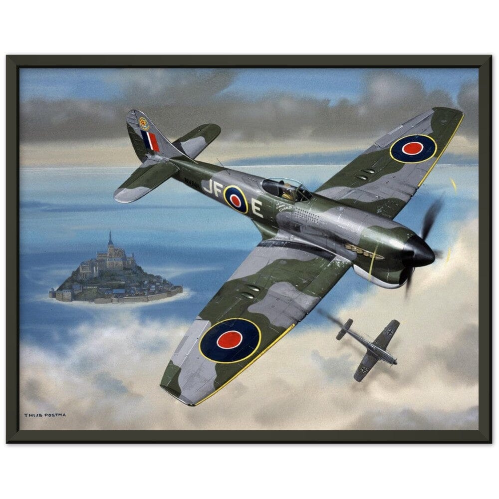 Thijs Postma - Poster - Hawker Tempest JF-E Downing A German Fighter - Metal Frame Poster - Metal Frame TP Aviation Art 40x50 cm / 16x20″ Black 