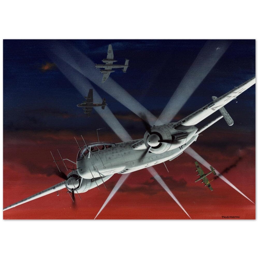 Thijs Postma - Poster - Heinkel He 219 Uhu Werner Streib Defending Dusseldorf Poster Only TP Aviation Art 50x70 cm / 20x28″