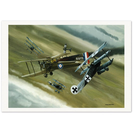 Thijs Postma - Poster - Koolhoven FK.8 On Fire Combating Fokker Dr.I’s Poster Only TP Aviation Art