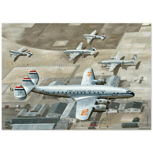 Thijs Postma - Poster - Lockheed L-049 Constellation PH-TAU Low Pass Schiphol 1947 Poster Only TP Aviation Art