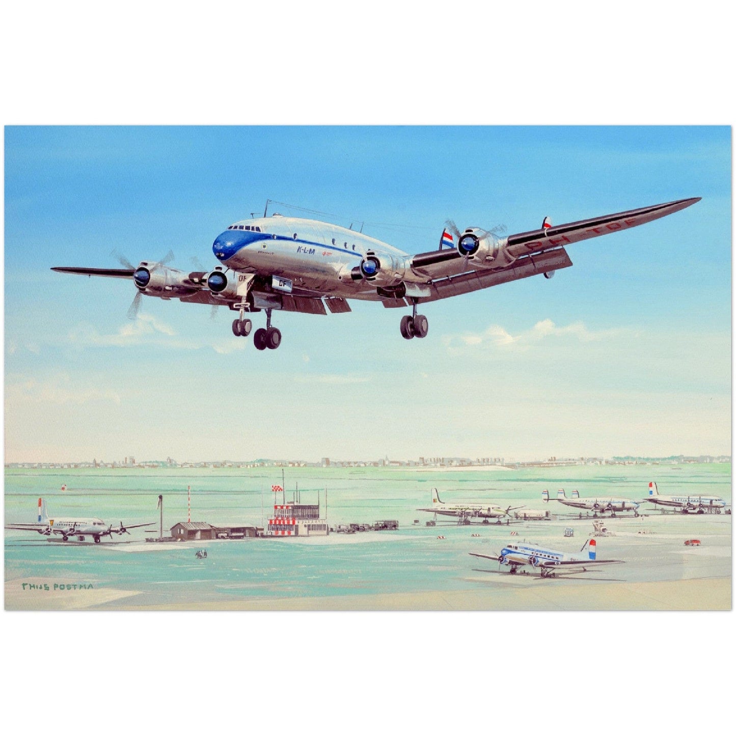 Thijs Postma - Poster - Lockheed L-49 Constellation Over Schiphol 1946-47 Poster Only TP Aviation Art 40x60 cm / 16x24″ 