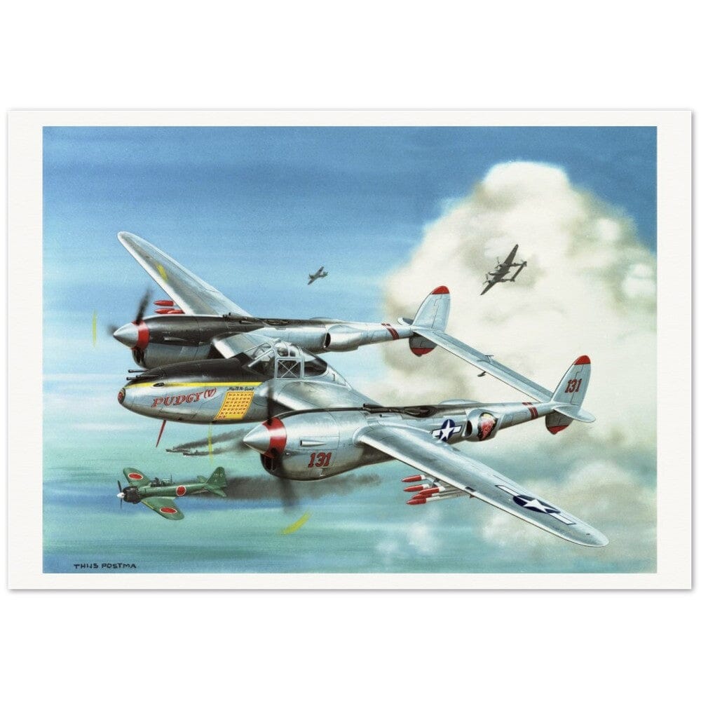 Thijs Postma - Poster - Lockheed P-38L Lightning Of Major McGuire Poster Only TP Aviation Art 70x100 cm / 28x40″