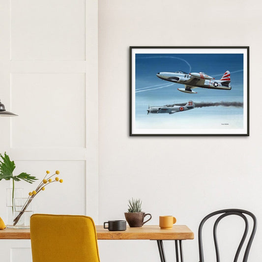Thijs Postma - Poster - Lockheed P-80 Shooting A Lavochkin La-9 Over Korea - Metal Frame Poster - Metal Frame TP Aviation Art