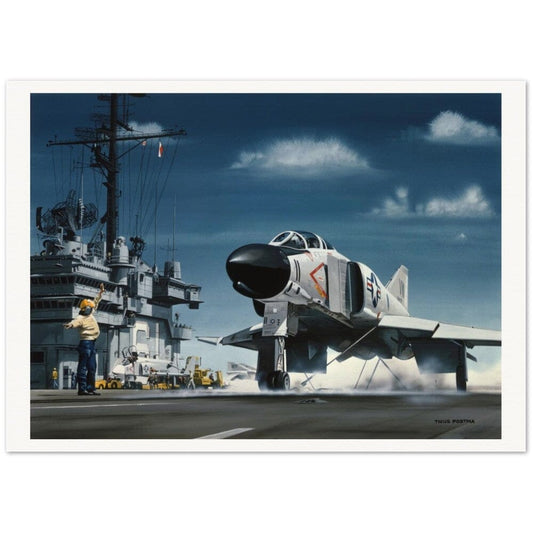 Thijs Postma - Poster - McDonnell F-4B Phantom Taking Off Aircraft Carrier USS Ranger Poster Only TP Aviation Art