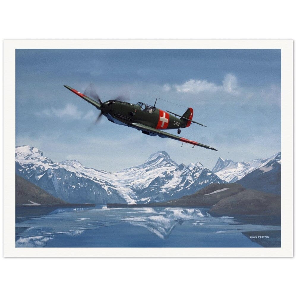 Thijs Postma - Poster - Messerschmitt Bf 109E Swiss Patrol Poster Only TP Aviation Art 75x100 cm / 30x40″