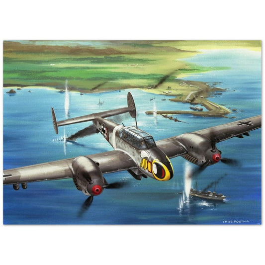 Thijs Postma - Poster - Messerschmitt Bf 110 Attacking Maritime Targets Poster Only TP Aviation Art