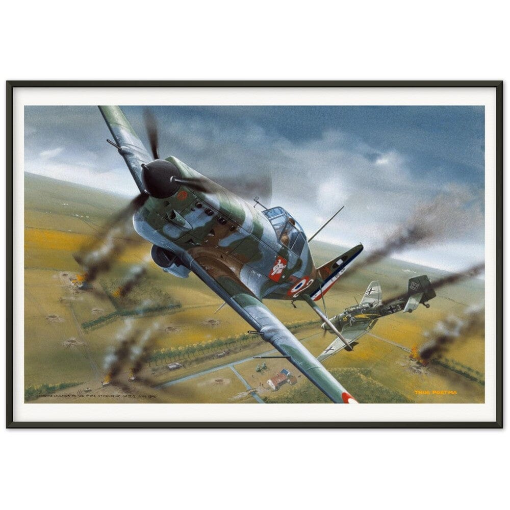 Thijs Postma - Poster - Morane Saulnier MS.406 In Action In 1940 - Metal Frame Poster - Metal Frame TP Aviation Art 70x100 cm / 28x40″ Black