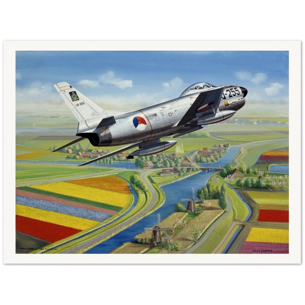 Thijs Postma - Poster - North American F-86K Sabre Over Dutch Landscape Poster Only TP Aviation Art 60x80 cm / 24x32″