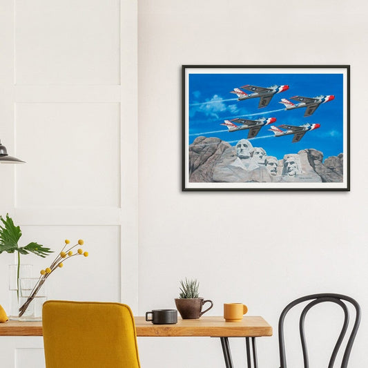 Thijs Postma - Poster - Republic F-84 Thunderbirds At Mount Rushmore - Metal Frame Poster - Metal Frame TP Aviation Art