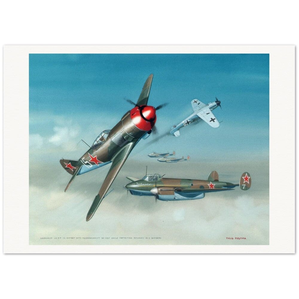 Thijs Postma - Poster - Soviet Lavochkin La-5 Escorting Petlyakov Pe-2's Poster Only TP Aviation Art 50x70 cm / 20x28″