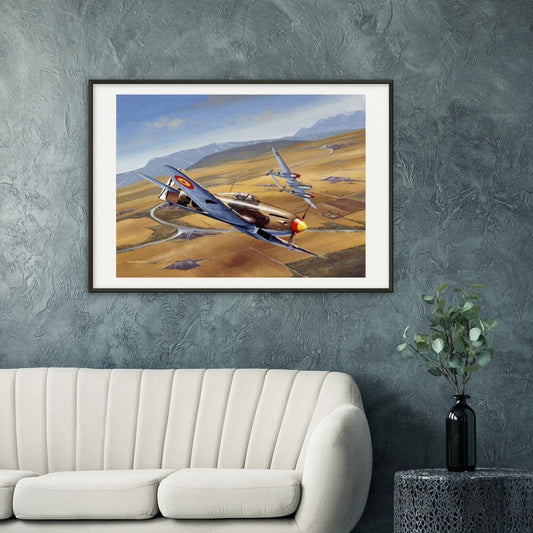 Thijs Postma - Poster - Spanish Heinkel He 112 Intercepting A Lockheed P-38 Lightning - Metal Frame Poster - Metal Frame TP Aviation Art