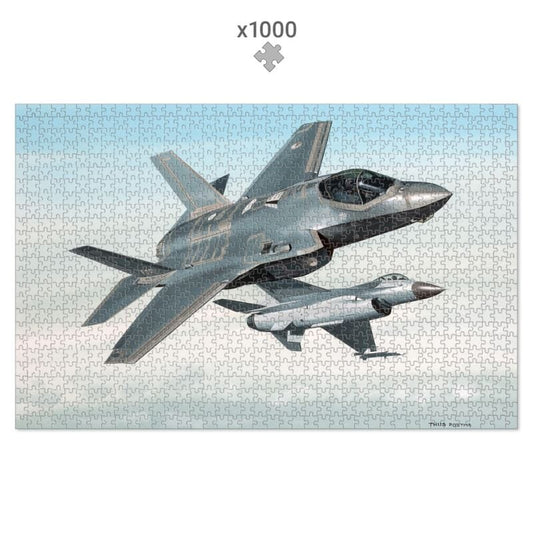 Thijs Postma - Puzzle - Lockheed-Martin F-35 JSF Next To F-16 - 1000 pieces Jigsaw Puzzles TP Aviation Art