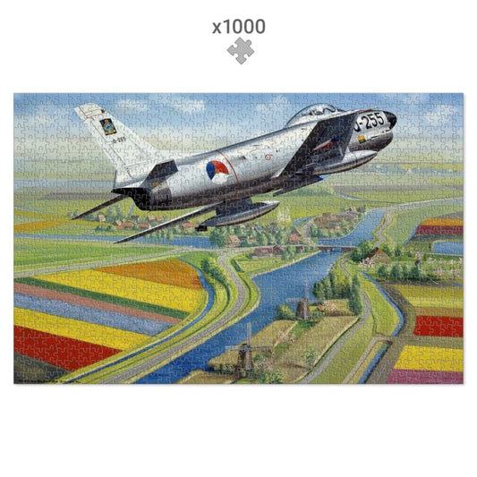 Thijs Postma - Puzzle - North American F-86K Sabre Over Dutch Landscape - 1000 pieces Jigsaw Puzzles TP Aviation Art