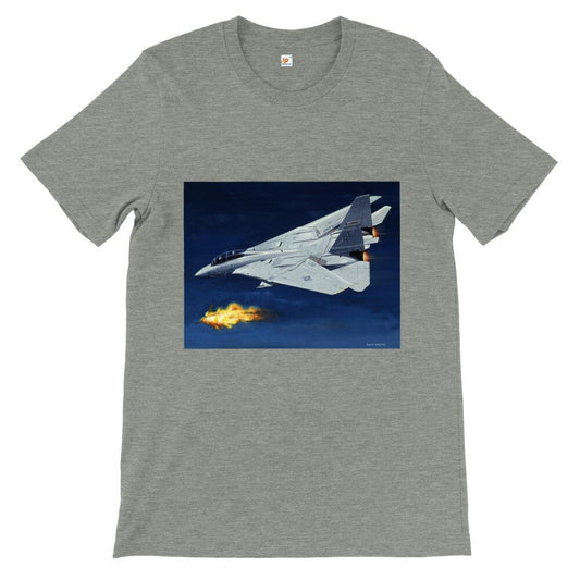 Thijs Postma - T-shirt - Grumman F-14 Tomcat Shooting Down A MiG-23 - Premium Unisex T-shirt TP Aviation Art Athletic Heather S