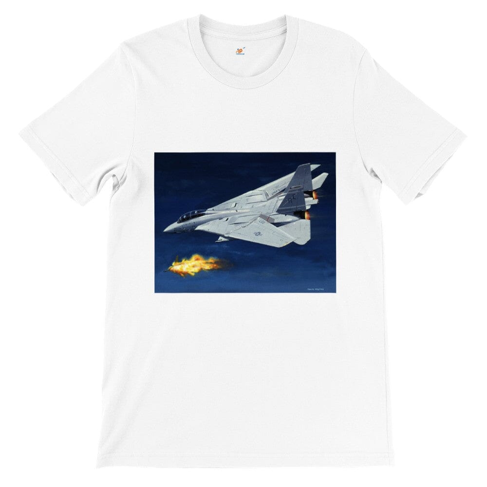 Thijs Postma - T-shirt - Grumman F-14 Tomcat Shooting Down A MiG-23 - Premium Unisex T-shirt TP Aviation Art White S 