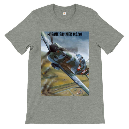 Thijs Postma - T-shirt - Morane Saulnier MS.406 In Action In 1940 - Premium Unisex T-shirt TP Aviation Art Athletic Heather S