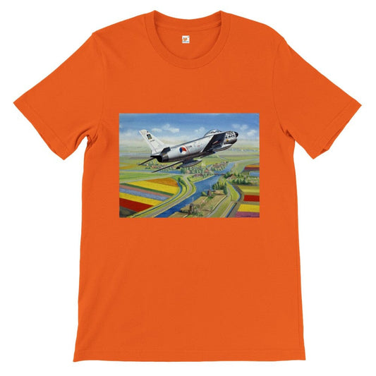 Thijs Postma - T-shirt - North American F-86K Sabre Over Dutch Landscape - Premium Unisex T-shirt TP Aviation Art