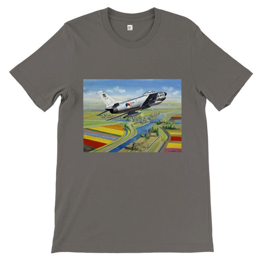 Thijs Postma - T-shirt - North American F-86K Sabre Over Dutch Landscape - Premium Unisex T-shirt TP Aviation Art Asphalt S