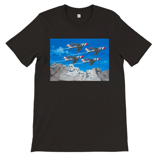 Thijs Postma - T-shirt - Republic F-84 Thunderbirds at Mount Rushmore - Premium Unisex T-shirt TP Aviation Art Black S