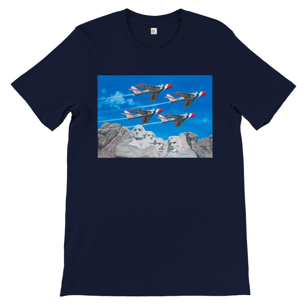 Thijs Postma - T-shirt - Republic F-84 Thunderbirds at Mount Rushmore - Premium Unisex T-shirt TP Aviation Art Navy S