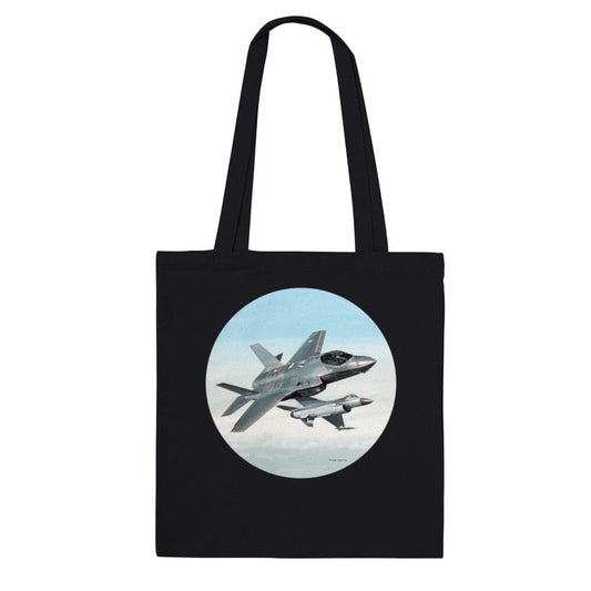 Thijs Postma - Tote Bag - Lockheed-Martin F-35 JSF Next To F-16 - Premium Tote Bag TP Aviation Art