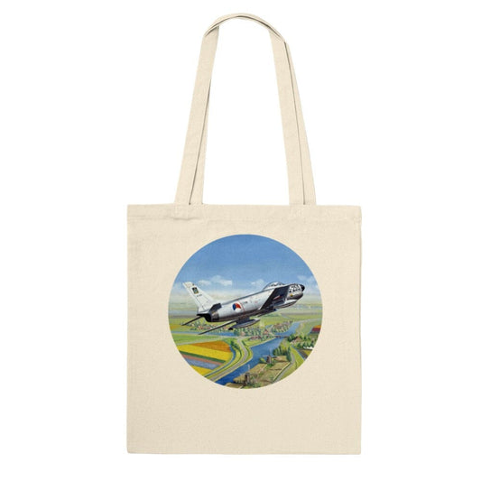 Thijs Postma - Tote Bag - North American F-86K Sabre Over Dutch Landscape - Premium Tote Bag TP Aviation Art