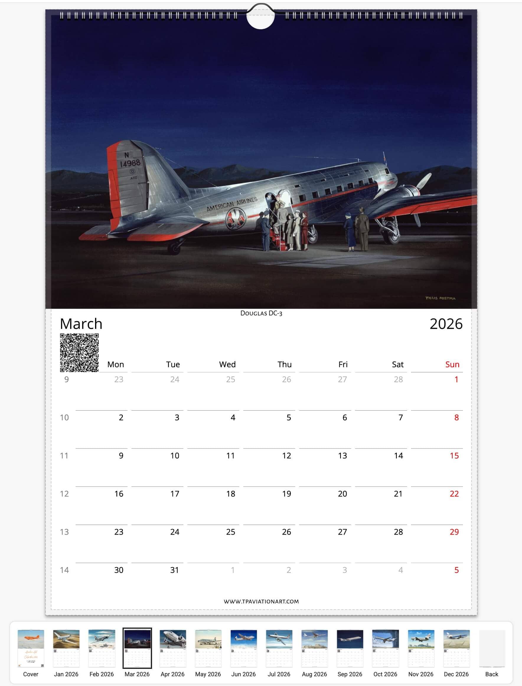 Thijs Postma - Aviation Art Calendar 2026 - Douglas Collection Calendar TP Aviation Art 