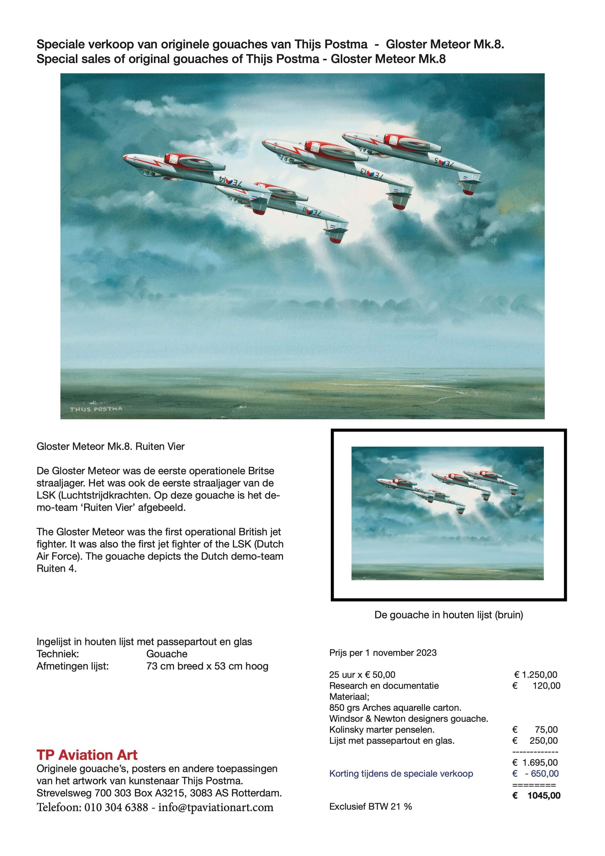 Thijs Postma - Original Painting - Gloster Meteor Mk.8 Four Diamonds Original Painting TP Aviation Art 